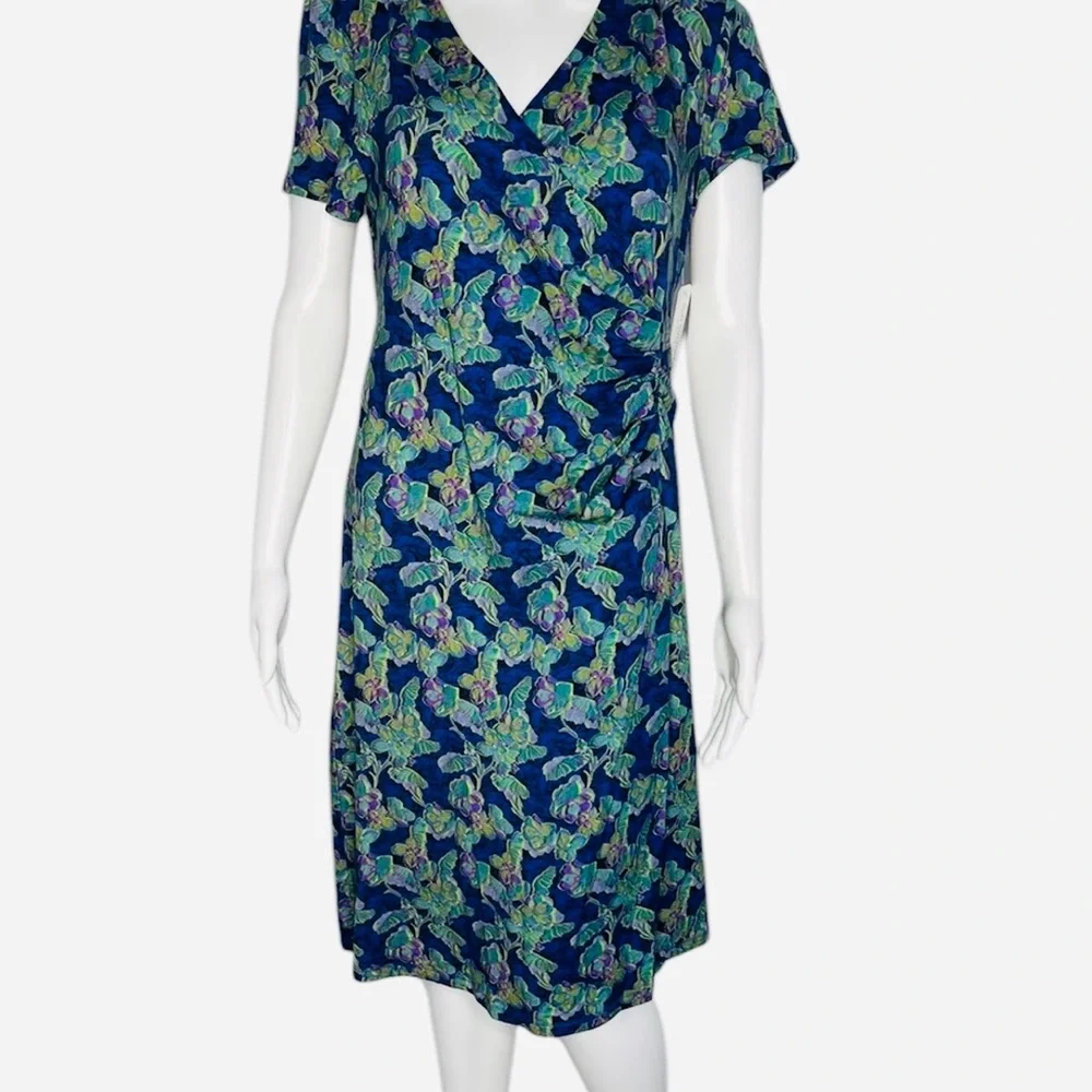 Soft Surroundings Blue Green Printed Midi Wrap Dress - Picture 3 of 10